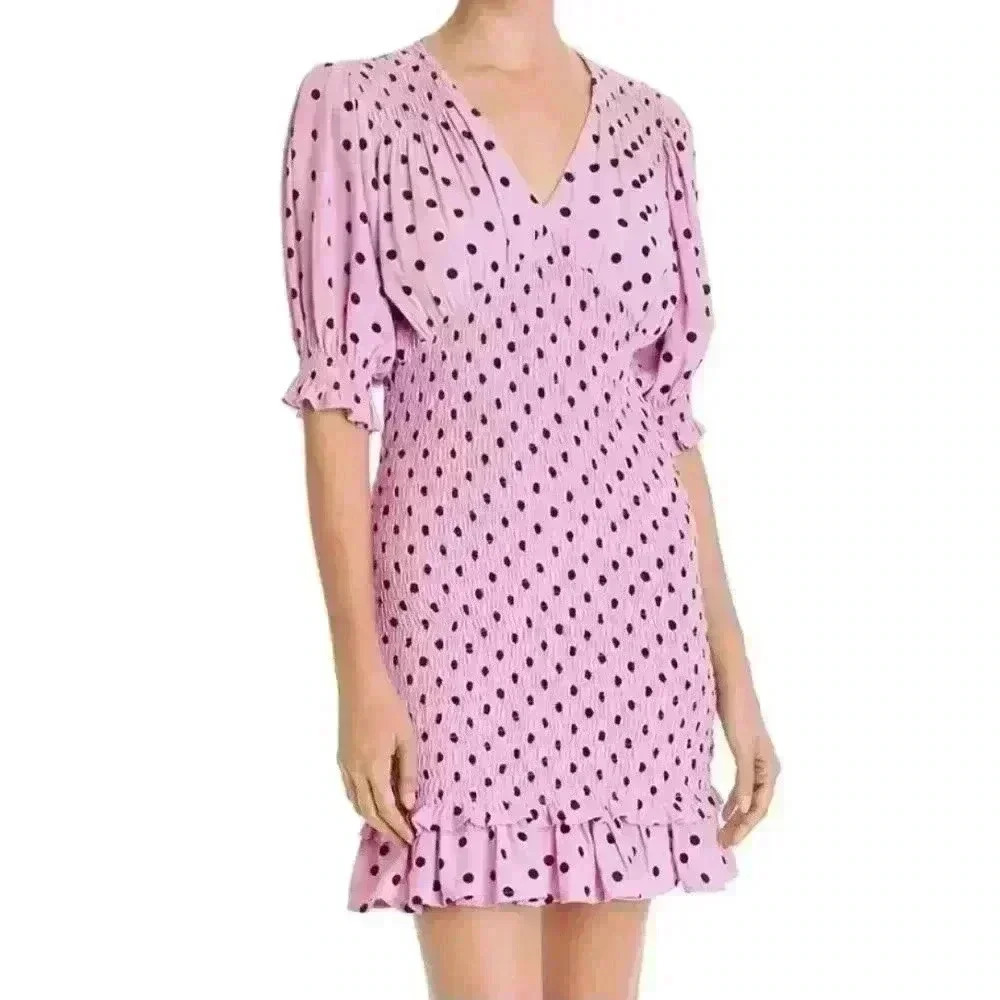 Faithfull The Brand Marge‎ Smocked Polka Dot Bodycon Dress - Purple